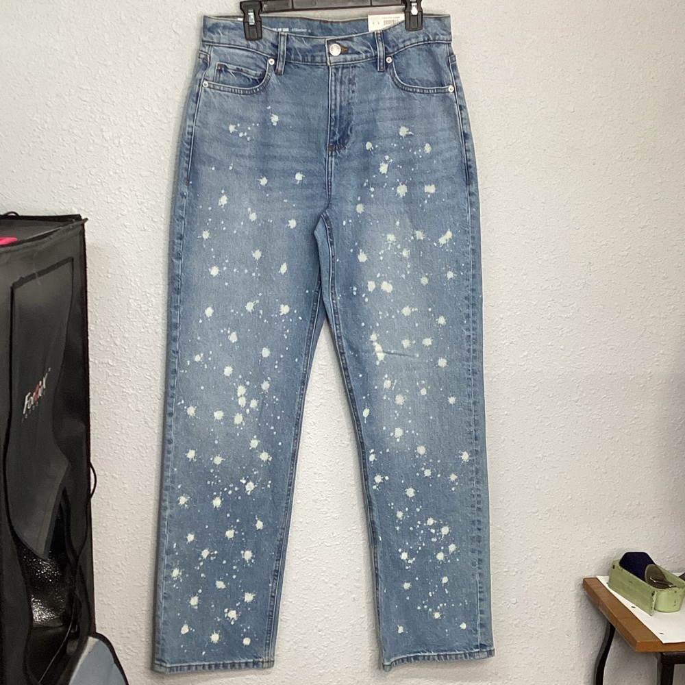 Mode Of One Blue Splatter men's Jeans Size 32 Straight Fit Comfort Stretch NWT